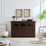 Farmhouse Buffet Sideboard Cabinet with Barn Design, 3 Doors, Espresso Finish - Ideal for Dining Room, TV Stand, Coffee & Wine Bar