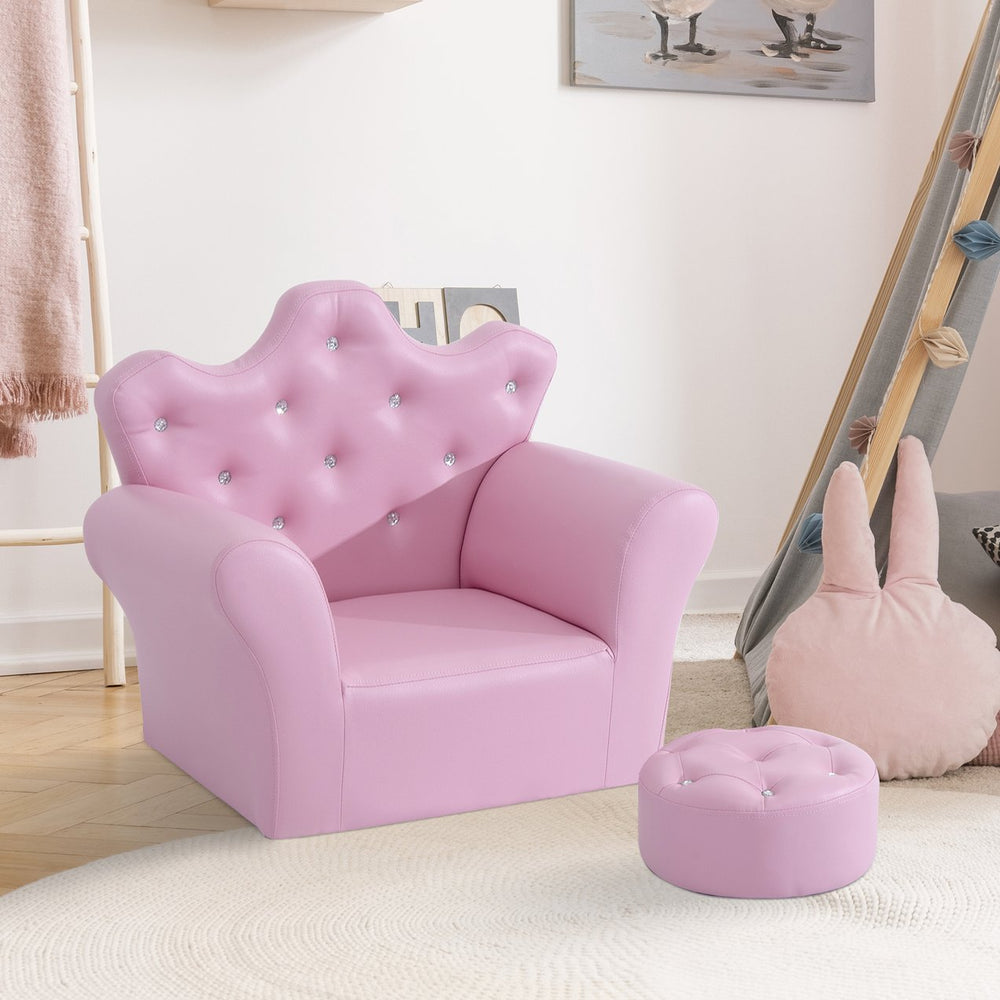 English Elm Kids Sofa Set - Enchanting Upholstered Armchair With Footstool For Toddlers, Pink Princess Design W2225P155607
