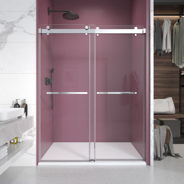 English Elm 62'' Frameless Double Sliding Shower Door Clear Tempered Glass Chrome Hardware Spa Bath B133P156466
