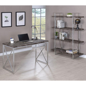 English Elm Rustic Grey Herringbone Bookcase with Industrial Metal Frame, 4 Full-Length Shelves, Stylish Storage B062P153825
