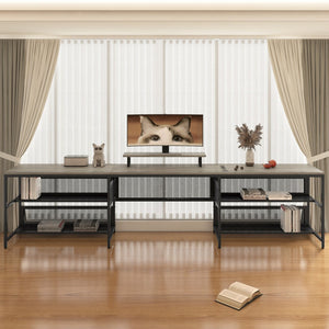 English Elm U U-Shaped Desk with LED Lights, Power Outlets & Monitor Stand, Sturdy Metal Frame, Spacious Workstation W578P149135