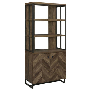 English Elm Rustic Oak Herringbone 2-Door Bookcase with Gunmetal Frame, 70.75" Tall Farmhouse Storage & Shelves B062P153835