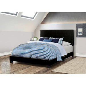 English Elm Black Upholstered Queen Panel Bed - Modern Faux Leather Design For Stylish And Cozy Bedrooms B062P155552