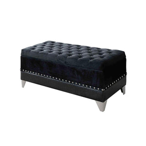 English Elm Black Tufted Trunk Velvet Storage Bench with Nailhead Trim, Mirrored Legs & Spacious Interior Glam B062P153844