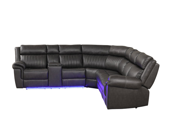 English Elm Modern Aviator Recliner Sectional Sofa with Bluetooth Speakers, Touchpad Control, Wireless Charging and LED Ambience Gray B009S01294