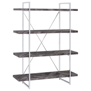 English Elm Rustic Grey Herringbone Bookcase with Industrial Metal Frame, 4 Full-Length Shelves, Stylish Storage B062P153825