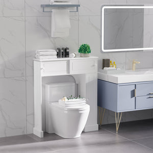 English Elm Over Over the Toilet Bathroom Cabinet with Adjustable Shelves, Sliding Doors, Anti-Tip Design, White W2225P155576