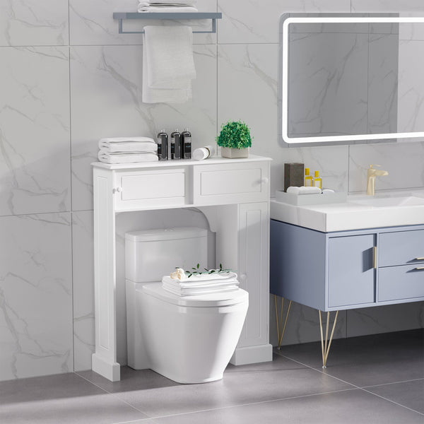 English Elm Over Over the Toilet Bathroom Cabinet with Adjustable Shelves, Sliding Doors, Anti-Tip Design, White W2225P155576
