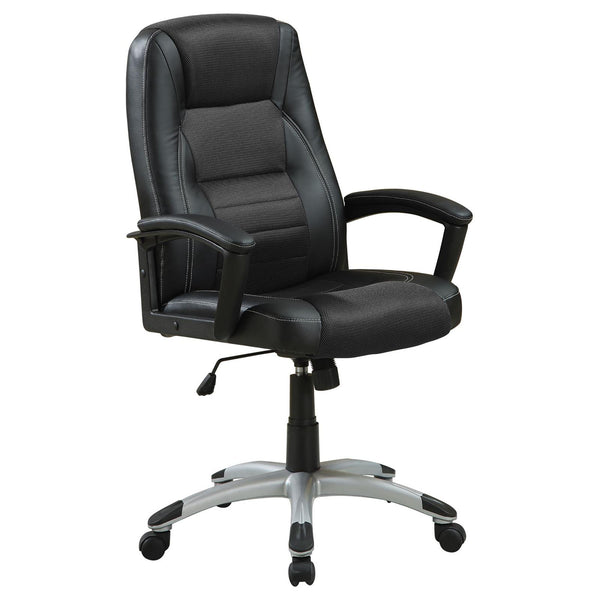 English Elm Black Office Chair with Casters - Modern Black Leatherette Swivel Seat, Height Adjustable, Silver Base (Ergonomic Comfort) B062P153803
