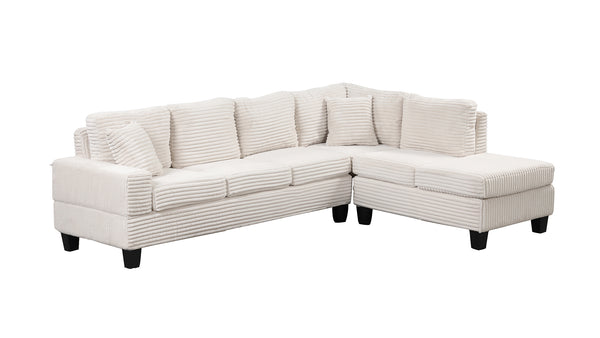 English Elm Modern Corduroy Sectional Sofa with Storage Ottoman, Drop-Down Tray, Plush Pillows, Wood Frame Elegance Cream B009S01291