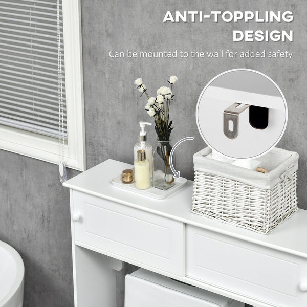 English Elm Over Over the Toilet Bathroom Cabinet with Adjustable Shelves, Sliding Doors, Anti-Tip Design, White W2225P155576