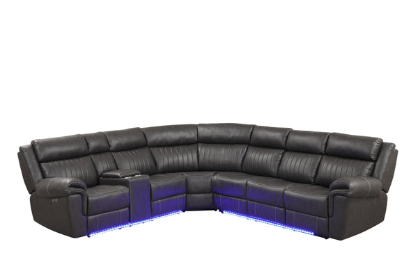 English Elm Modern Aviator Recliner Sectional Sofa with Bluetooth Speakers, Touchpad Control, Wireless Charging and LED Ambience Gray B009S01294