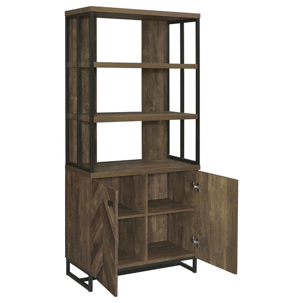 English Elm Rustic Oak Herringbone 2-Door Bookcase with Gunmetal Frame, 70.75" Tall Farmhouse Storage & Shelves B062P153835