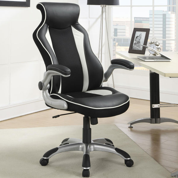 English Elm Black Black and White Faux Leather Office Chair with Silver Base, Adjustable Swivel Tilt Comfort B062P153809