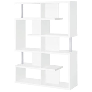 English Elm White 5-Tier Geometric Bookcase with Chrome Accents – Modern White Storage Shelves, 63.25"H Stylish Display for Books & Decor B062P153839