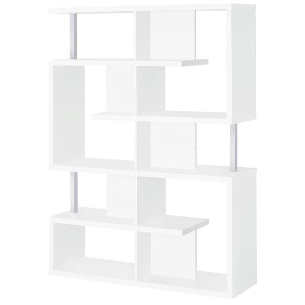 English Elm White 5-Tier Geometric Bookcase with Chrome Accents – Modern White Storage Shelves, 63.25"H Stylish Display for Books & Decor B062P153839