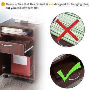 English Elm Mobile Mobile Storage Cabinet Organizer with Drawer & Door, Mobile Printer Stand on Castors, Sleek Brown W2225P155594