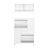 English Elm Multi-Functional Tipping Bucket Shoe Cabinet With Wall Cabinet, Space-Saving Design Foyer Cabinet With 2 Flip Drawers, Versatile Side Cabinet For Hallway, White