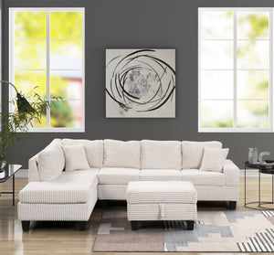 English Elm Modern Corduroy Sectional Sofa with Storage Ottoman, Drop-Down Tray, Plush Pillows, Wood Frame Elegance Cream B009S01291