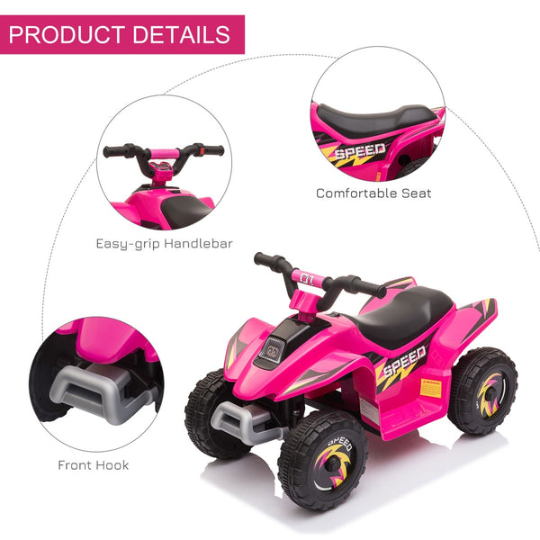 English Elm 6v Kids Battery Powered Toddler Atv Quad Ride on with Steel Frame Forward Reverse Pink W2225P155633