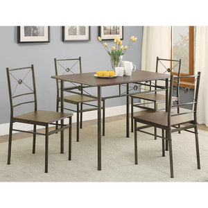 English Elm Walnut 5-Piece Rectangle Dining Set with Dark Bronze Frame, Compact Chic Table & 4 Chairs for Cozy Meals B062P153843
