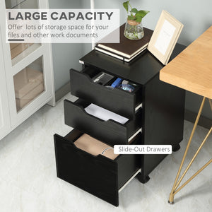 English Elm 3 Drawer Office Storage Cabinet with Locking Casters, Under-Desk Black Wood Grain Organizer, Compact and Mobile W2225P155597