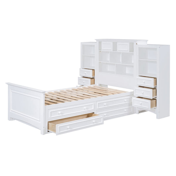 English Elm Twin Platform Bed with Vertical Storage Cabinet and 8 Under Drawer White Wood Frame LP000761AAK-2