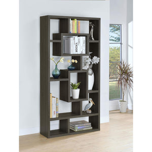 English Elm Weathered Geometric 10-Shelf Open-Back Bookcase with Mixed White Cappuccino Finish, 70.75" H B062P153821