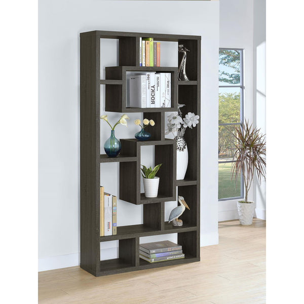 English Elm Weathered Geometric 10-Shelf Open-Back Bookcase with Mixed White Cappuccino Finish, 70.75" H B062P153821