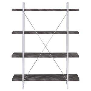 English Elm Rustic Grey Herringbone Bookcase with Industrial Metal Frame, 4 Full-Length Shelves, Stylish Storage B062P153825