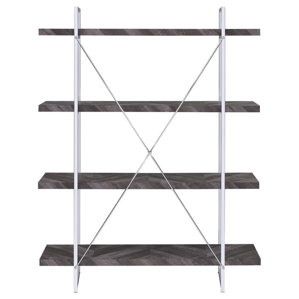 English Elm Rustic Grey Herringbone Bookcase with Industrial Metal Frame, 4 Full-Length Shelves, Stylish Storage B062P153825