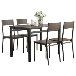 English Elm Dark Brown 5-Piece Dining Set with Matte Black Accents — Compact Transitional Table & 4 Chairs, Durable Metal PVC Finish, Space-Saving Design For Stylish Small Dining Rooms B062P153838