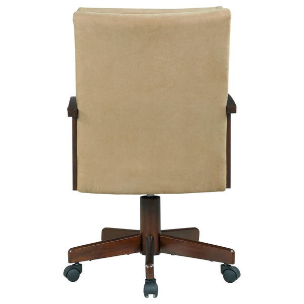 English Elm Tan Upholstered Game Chair with Casters, Tobacco Hardwood Frame, Seamed Fabric Comfort, Mobile Elegance B062P153808