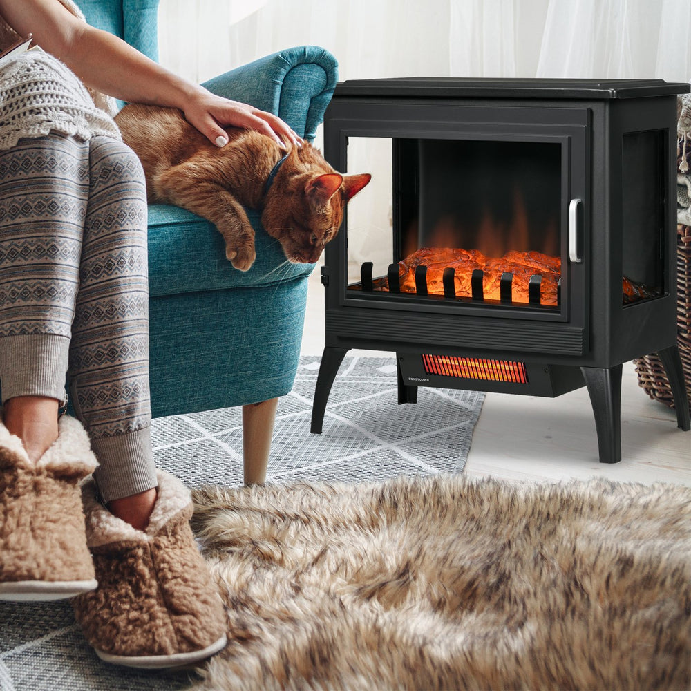 English Elm 24" Electric Fireplace Stove with Realistic Flame & Log Ember Bed, 1000/1500W Heater, Cozy Safety Features W2225P155580