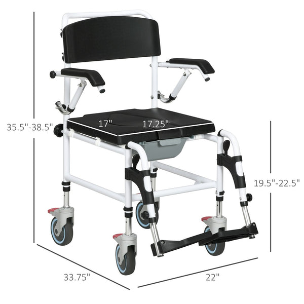 English Elm Accessibility Rolling Shower Commode Chair Aluminum Frame Waterproof Pu Padded Seat W2225P155599