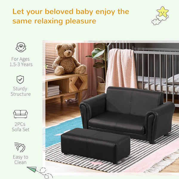 English Elm Kids Sofa Set With Footstool - Cozy, Modern Kids Couch For Playroom, Nursery & Living Room Use W2225P155609