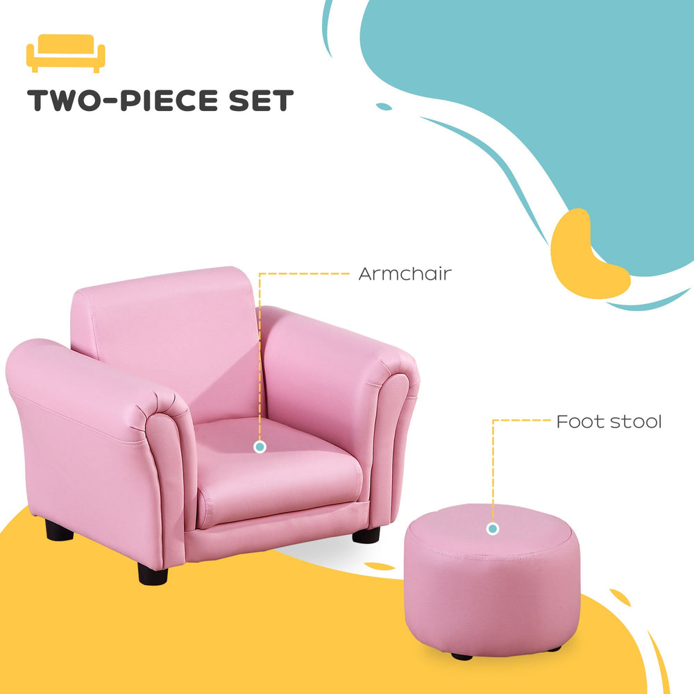 English Elm Kids Sofa Set With Footstool - Comfy Pink Upholstered Armchair For Toddler Playroom & Nursery Fun W2225P155608