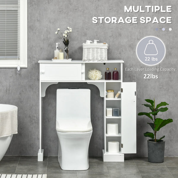 English Elm Over Over the Toilet Bathroom Cabinet with Adjustable Shelves, Sliding Doors, Anti-Tip Design, White W2225P155576