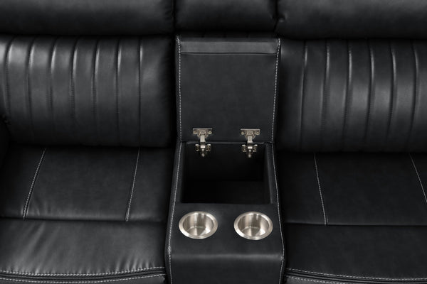 English Elm Modern Aviator Recliner Sectional Sofa with Bluetooth Speakers, Touchpad Control, Wireless Charging and LED Ambience Black B009S01292