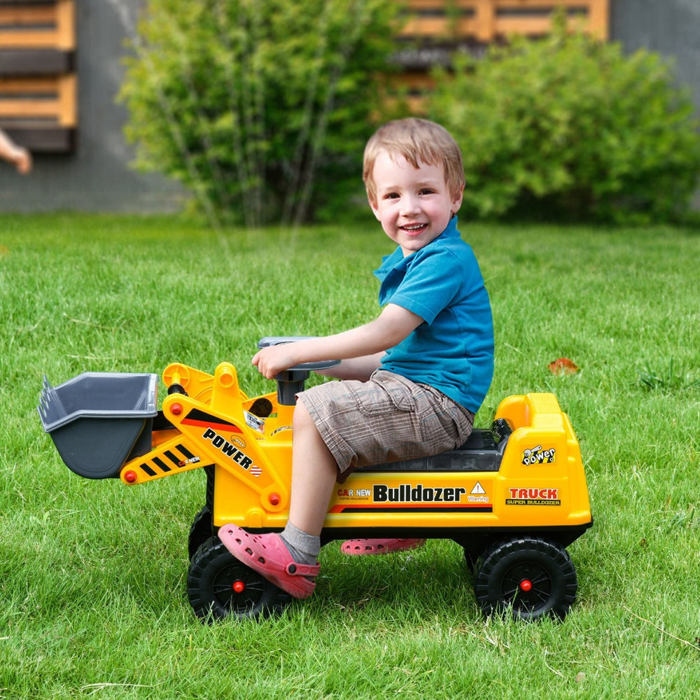 English Elm Kids Foot-powered Bulldozer Ride-on with Digging Bucket and Durable All-terrain Wheels W2225P155626