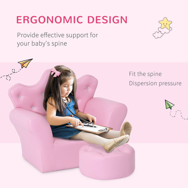 English Elm Kids Sofa Set - Enchanting Upholstered Armchair With Footstool For Toddlers, Pink Princess Design W2225P155607