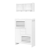 English Elm Multi-Functional Tipping Bucket Shoe Cabinet With Wall Cabinet, Space-Saving Design Foyer Cabinet With 2 Flip Drawers, Versatile Side Cabinet For Hallway, White