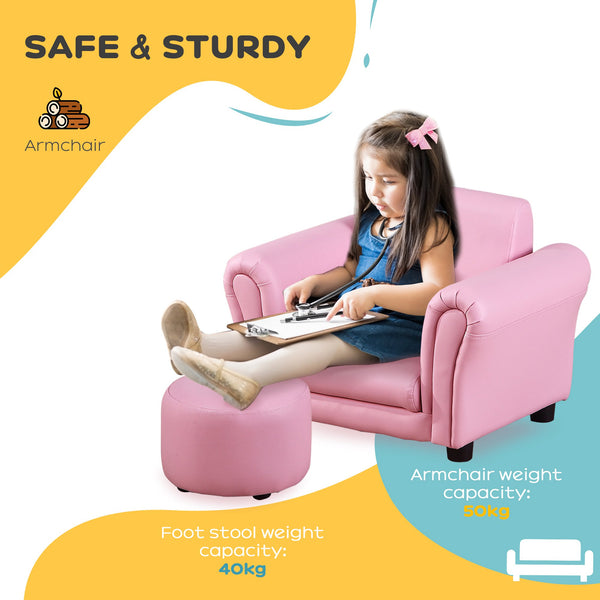 English Elm Kids Sofa Set With Footstool - Comfy Pink Upholstered Armchair For Toddler Playroom & Nursery Fun W2225P155608