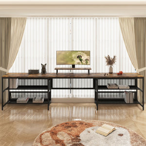 English Elm U Shaped Gaming Workstation with Led Lighting Monitor Shelf and Triple Surface Layout W578P149137