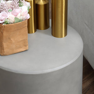 English Elm Round Concrete Side Table with Adjustable Feet, Lightweight Weatherproof Accent for Indoor/Outdoor Decor W2225P155591