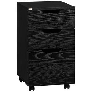 English Elm 3 Drawer Office Storage Cabinet with Locking Casters, Under-Desk Black Wood Grain Organizer, Compact and Mobile W2225P155597