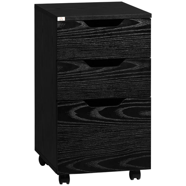 English Elm 3 Drawer Office Storage Cabinet with Locking Casters, Under-Desk Black Wood Grain Organizer, Compact and Mobile W2225P155597