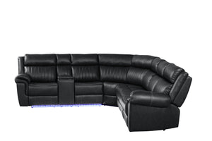 English Elm Modern Aviator Recliner Sectional Sofa with Bluetooth Speakers, Touchpad Control, Wireless Charging and LED Ambience Black B009S01292