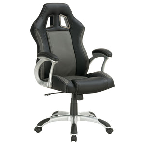English Elm Black Ergonomic Swivel Office Chair With Lumbar Support, Chrome Accents & Stylish Grey Padding B062P153800