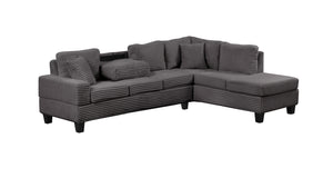 English Elm Modern Corduroy Sectional Sofa with Storage Ottoman, Drop-Down Tray, Plush Pillows, Wood Frame Elegance Gray B009S01290
